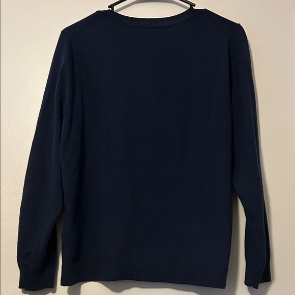 J Crew- Heart Patterned Navy and Pink Sweater, Size Medium - Picture 11 of 13